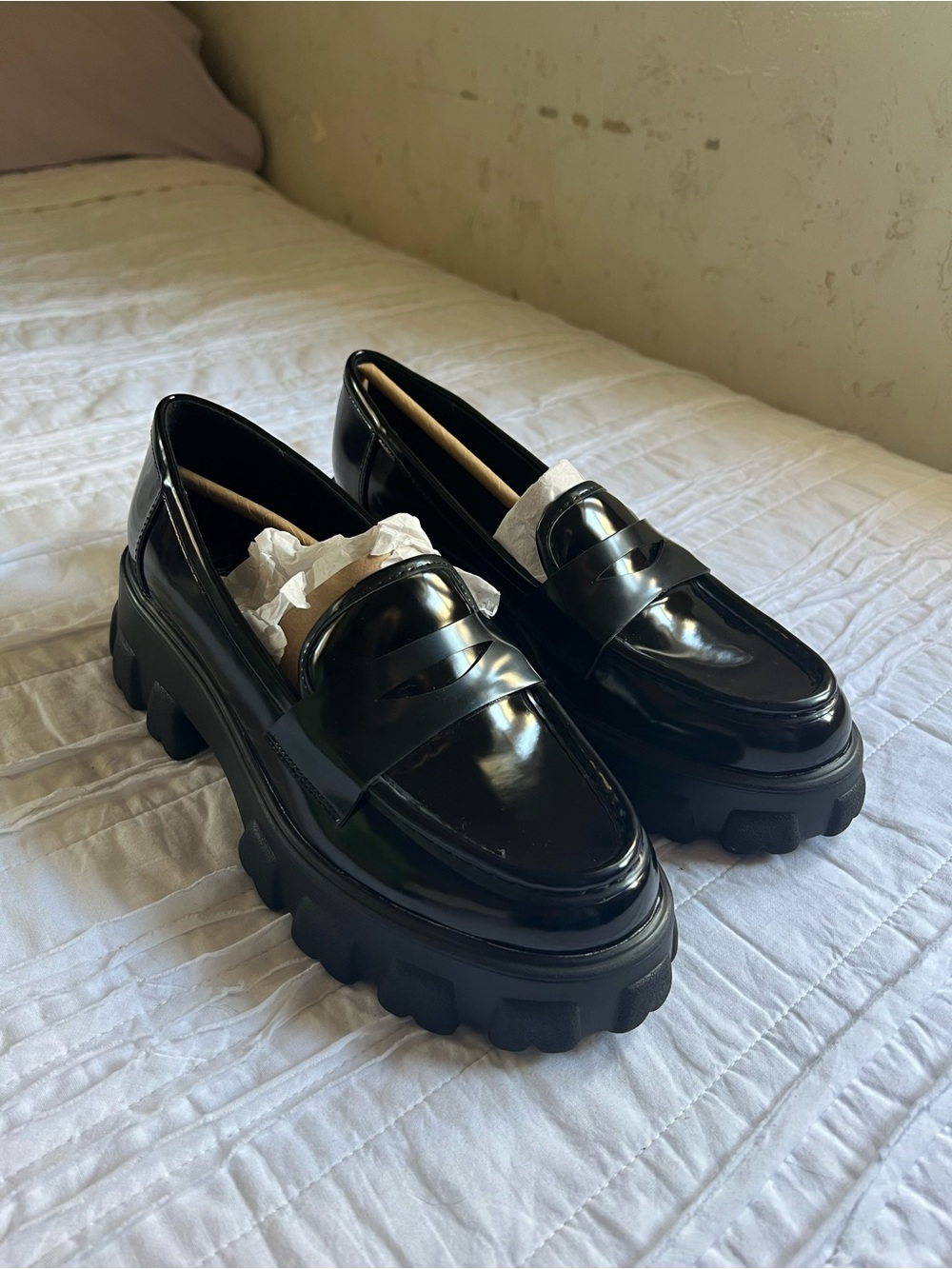Bar III Black Patent Chunky Lug Sole Loafers